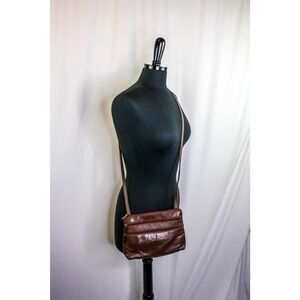C Bags Leather Crossbody Purse Brown Zipped Pockets